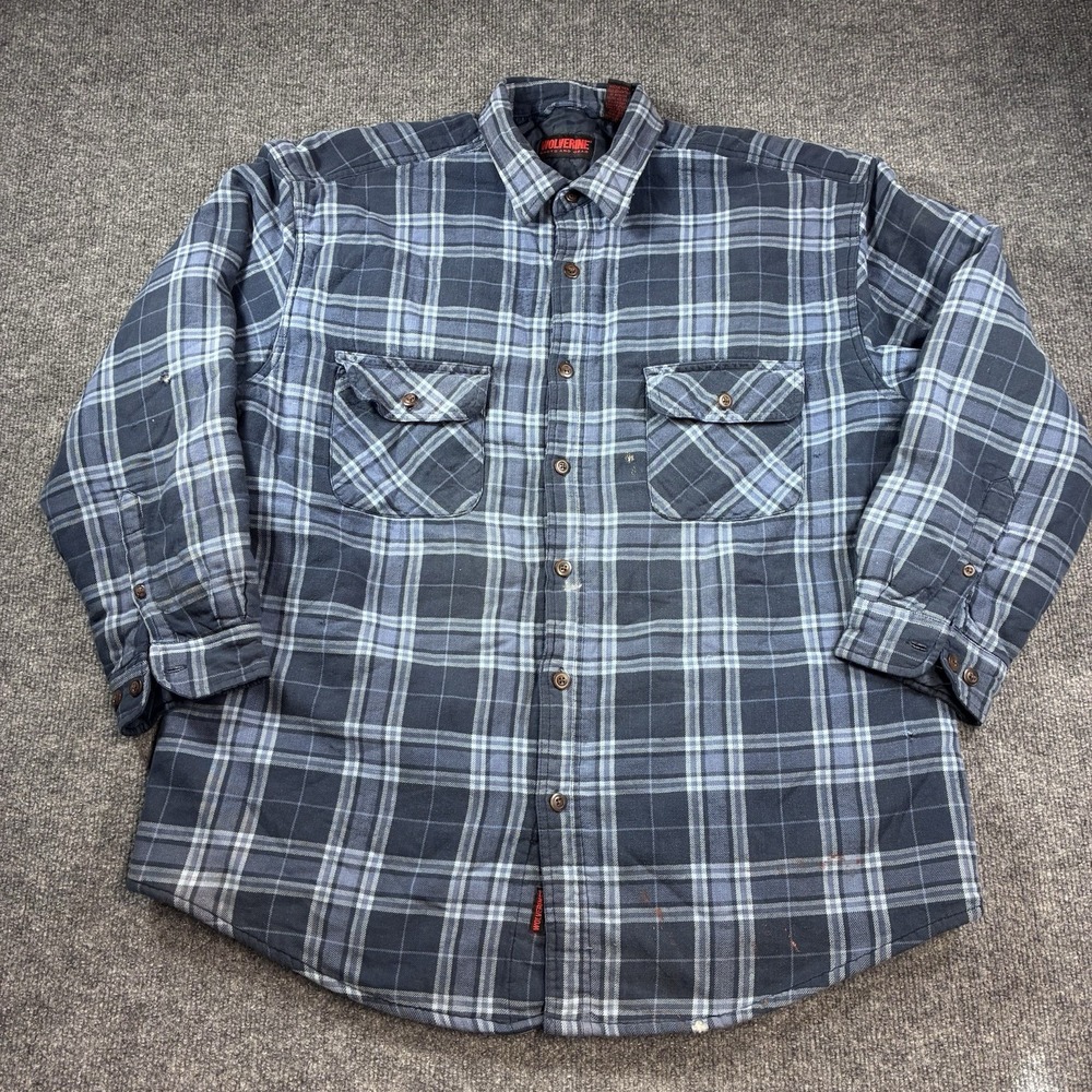 Wolverine Boots Gear Mens XL Quilted Lined Flannel Shirt Jacket Blue Plaid Work